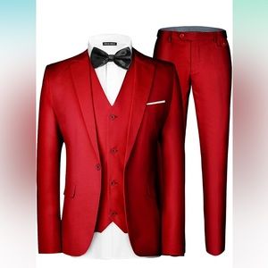 Mage Male men’s 3 PC suit. 1 button slim fit single breasted blazer, vest,pants.